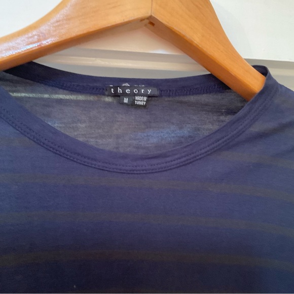 Theory Navy Olive Striped Long Sleeve Tee, Size M - Picture 7 of 11